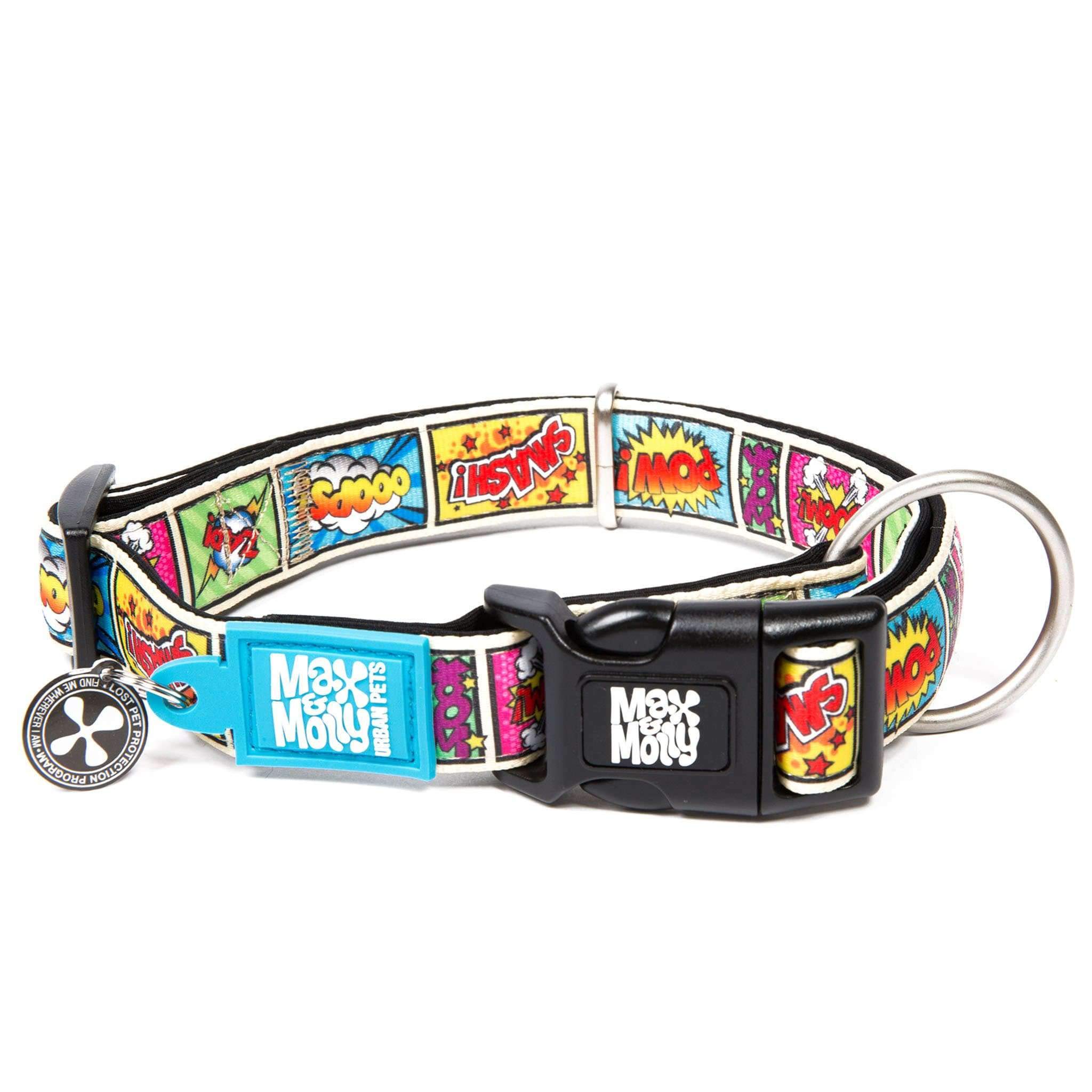 Max & Molly Comic Smart Id Collar |Comfortable | Odor Free Neoprene |Smart Id Tag | Lost Pet Protection Program | Extraordinary Dog Collar, M
