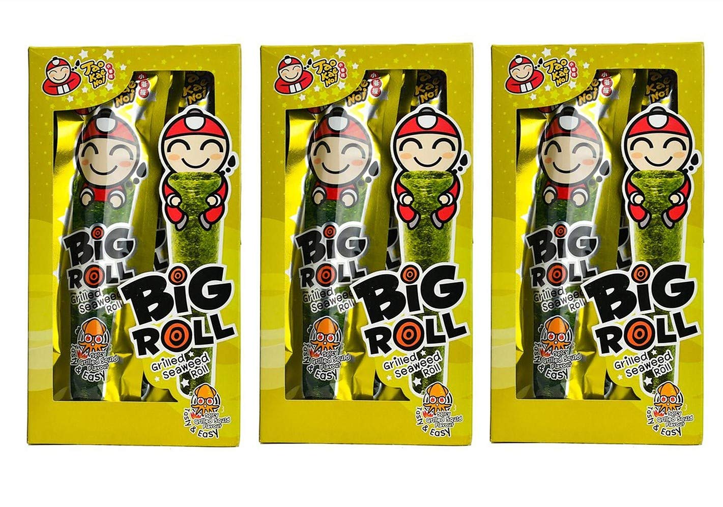 Big Roll Grilled Seaweed Roll 9 Packets Per Box, (32.4 g) - 3 Boxes (Spicy Grilled Squid)