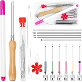 AUGSUN 22Pcs Punch Needle Kit with Wooden Handle for Embroidery | Adjustable Punch Needle Tool, Floss Cross Stitching Adults Beginners, DIY Embroidery Craft Supplies