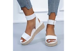 FULULUER Wedge Sandals for Women,Espadrille Sandals Women Dressy Summer Platform Ankle Buckle Sandals Summer Beach Sandals Open Toe Wide Widge Sanddals Orthopedic Wide Width Sandals for Women (E-White, 9)