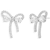 Jean Beau Bow Pearl Stud Earrings for Women, Trendy Dainty Earring Wedding Prom Christmas Fashion Accessories Jewelry Gift