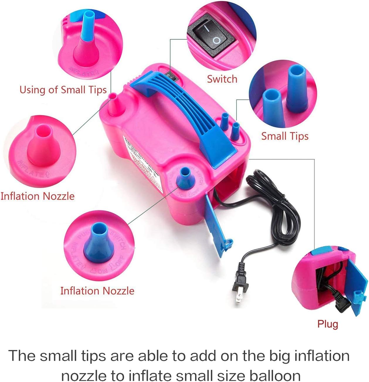 Electric Air Balloon Pump, Portable Dual Nozzle Electric Balloon Blower Air Pump Balloons Inflator for Decoration, Party, Sport,Gifts:2 Balloon Tying Tools: Toys & Games