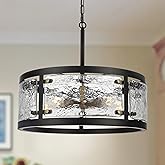 CNRATYE 20" Farmhouse Round Black Chandelier, 5-Light Rustic Dining Room Light Fixtures Over Table, Industrial Glass Chandeli