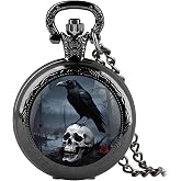 YIHAOYH Vintage Pocket Watch for Women Men Graphic Design Quartz Pocket Watches with Chain Pendant Christmas Birthday Gift with Box
