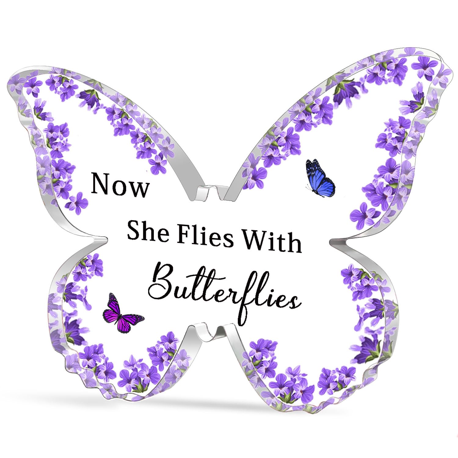 WTOPP Memorial Gifts Butterfly Shape Acrylic Sympathy Gifts Now She Flies With Butterflies Acrylic Gifts Remembrance Gifts In Memory Of Loved Gifts Sympathy Gifts For Loss Of One