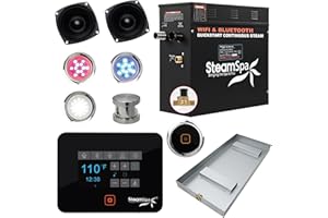 SteamSpa Generator with Quick Start Continuous Steam Technology, Wi-Fi, Bluetooth and Autodrain | 6kW Steam Generator with Brushed Nickel Steam Head with Aromatherapy Reservoir | FG-RVB600BN-A