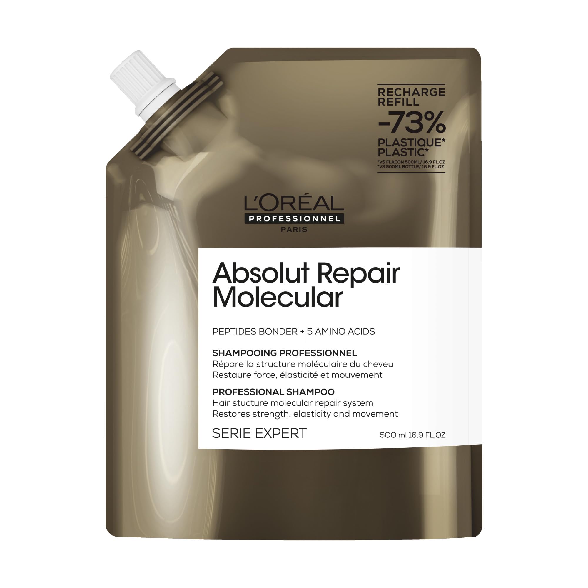 L’Oréal Professionnel Absolut Repair Molecular Refill Shampoo 500ml, For Extremely Damaged Hair, Molecular Bond Repair, restores strength & elasticity