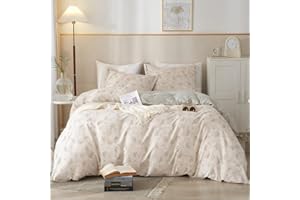 HighBuy Boho Floral Duvet Cover Queen Cotton Aesthetic Bedding Set Coquette Comforter Cover Set Reversible Green Garden Lightweight Soft Zipper Closure Breathable Queen Duvet Cover Set