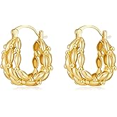 YUJIE Gold Chunky Hoop Earrings for Women Thick Gold Plated Unique Earrings Textured Small Hoops Statement Jewelry