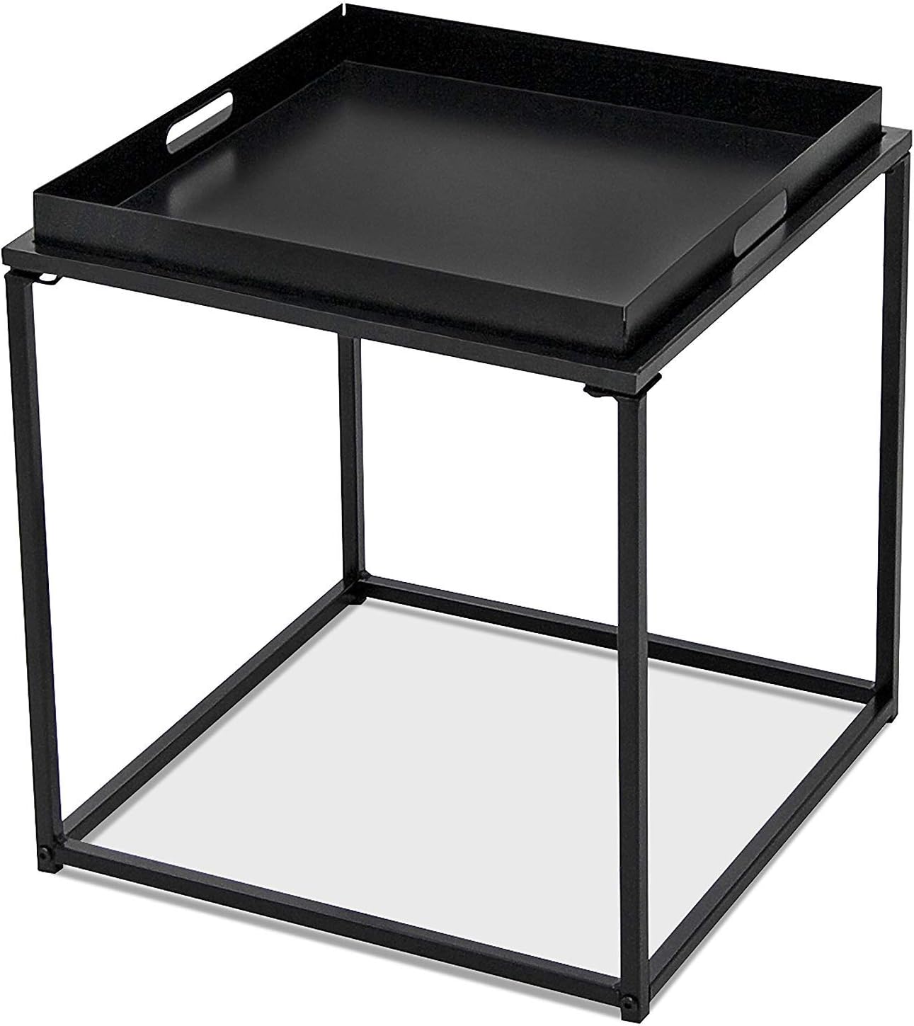 CAP LIVING 1 or Set of 2, Round 18-Inch/Square Metal End Table, Side Table, Colors Available in Matte Red and Matte Black