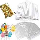 300 Cake Pop Sticks Set, Clearer and Bigger Clear Candy Bags, Enough Gold Button Bands, Candy Wrapping Kits for Cake Pops, Lo