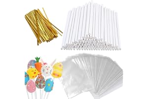 300 Cake Pop Sticks Set, Clearer and Bigger Clear Candy Bags, Enough Gold Button Bands, Candy Wrapping Kits for Cake Pops, Lo