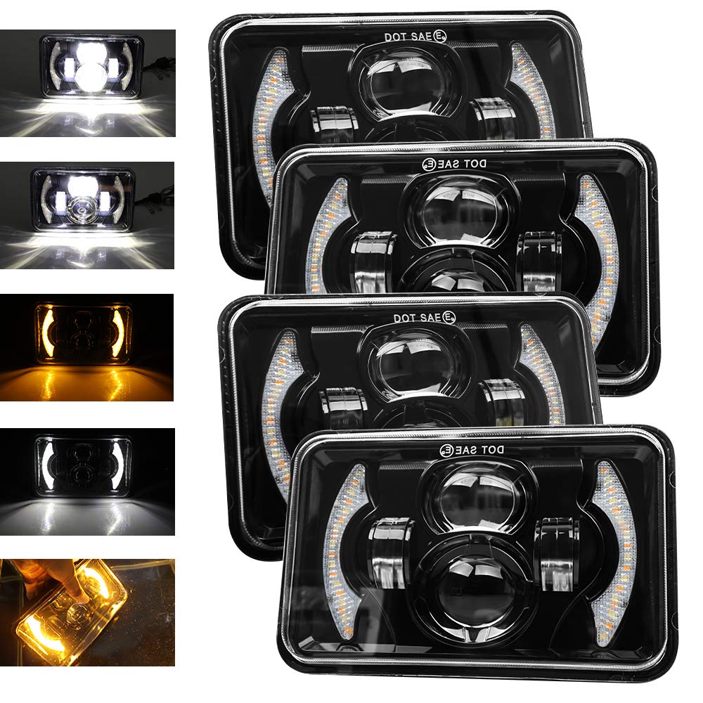 CO LIGHT 4 PCS DOT Approved 4x6 Inch LED Headlights Hi/Lo Sealed Beam 80W Amber Halo Rectangular Replacement H4651 H4652 H4656 H4666 H6545