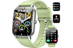 NERUNSA Smart Watch(Answer/Make Call), 1.85" Smartwatch for Women IP68 Waterproof, 100+ Sport Modes, Fitness Activity Tracker, Heart Rate Sleep Monitor, Pedometer, Smart Watches for Android iOS, Green Silver
