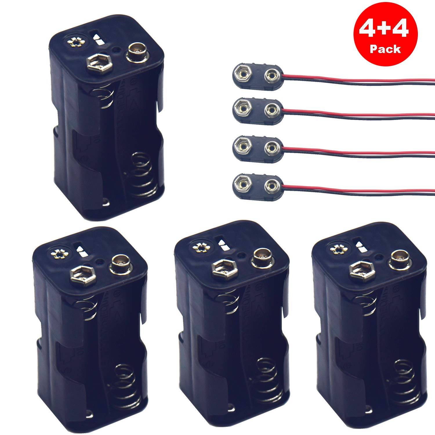 Yosawo 4-Pieces 4 x 1.5V(6V) AA Battery Holder Case,Black Plastic DIY Battery Storage Box with Standard Snap Connector (AAK4)