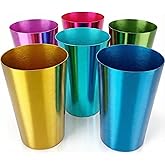 Reusable Aluminum Cups 15 oz Set of 6 - Retro Metal Glasses for Cold Drinks, Festive Colors, Metal Cups for Drinking - Stackable & Dishwasher-Safe | Home, Camping, Patio & Valentine’s Holiday Parties