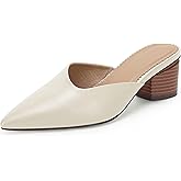 Coutgo Womens Pointed Toe V Cut Mules Chunky Block Heels Slip On Clogs Fashion Office Slides Shoes
