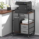 Caifus 22" x 18.5" Large Printer Stand with Wheels, Mobile Rolling Printer Table Cart for Home Office, Rustic Brown Storage Organizer for Scanner, Fax, CPU, Shredder