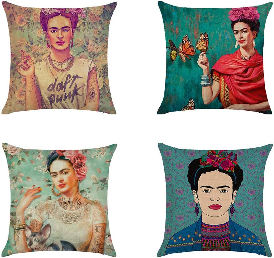 Ozar Throw Pillow Covers 4 Pack Self-portrait Linen Cushion Covers Sofa Car Home Decoration 18x18 Inch
