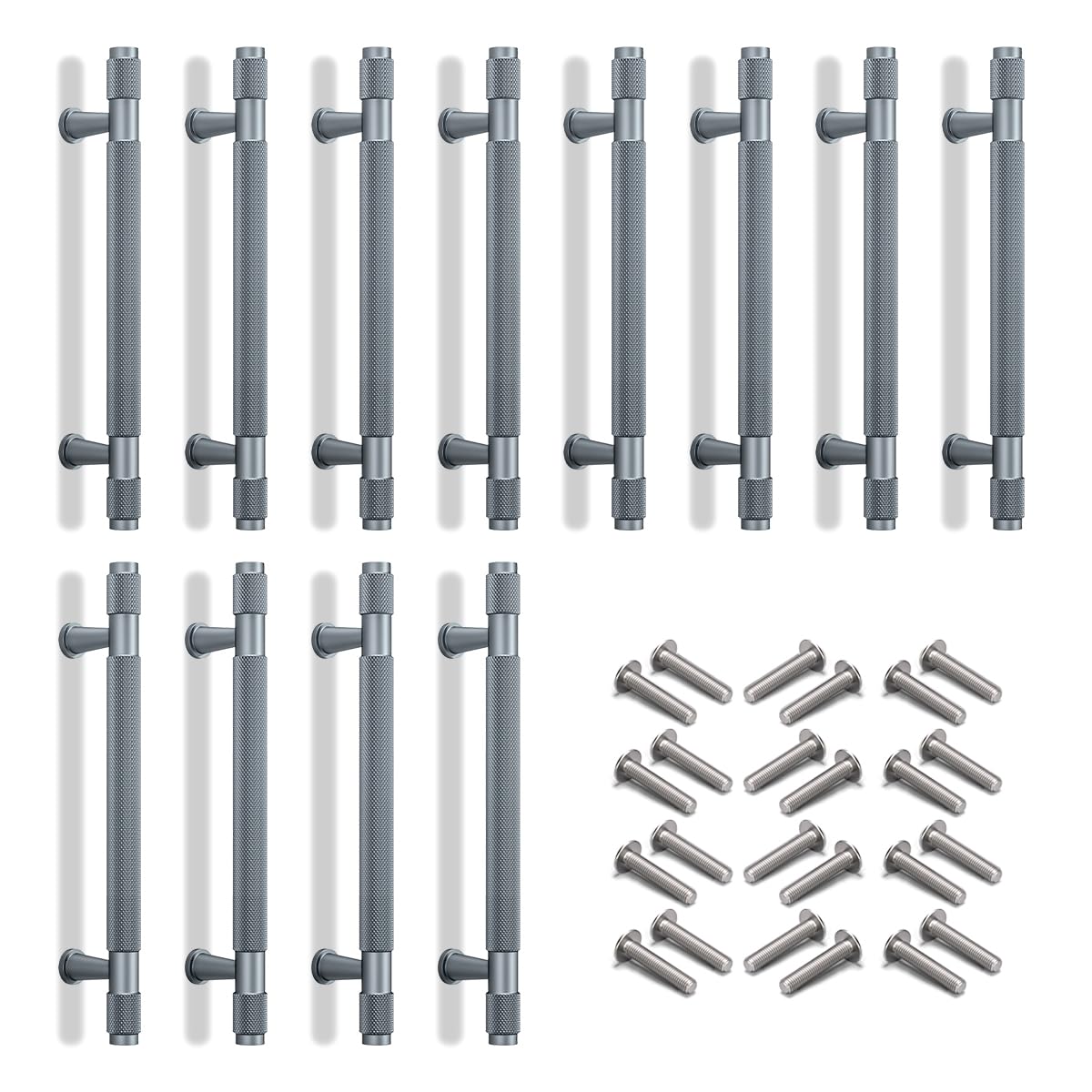 Bwintech 12 Pcs 181MM Grey Anodised Knurled Cabinet Handles,128MM Hole Centers Cupboard Knobs,Cupboard,Wardrobe,Drawer Handles