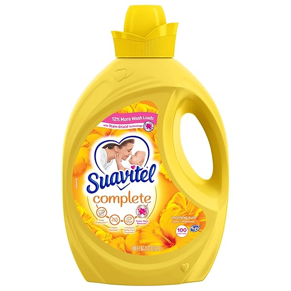 SUAVITEL COMPLETE LIQUID FABRIC CONDITIONER, LAUNDRY FABRIC SOFTENER WITH FABRIC PROTECTION TECHNOLOGY, MORNING SUN, 100 FL OZ, ENOUGH LIQUID FOR 100 SMALL LOADS