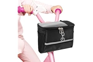 Hogurin Kids Bike Basket, Front Frame Scooter Basket Bag, Bicycle Handlebar Bag for Boys Girls with Zipper, Bike Decoration for Most Children's Bikes Like Tricycle, Balance BIK-e(Black)