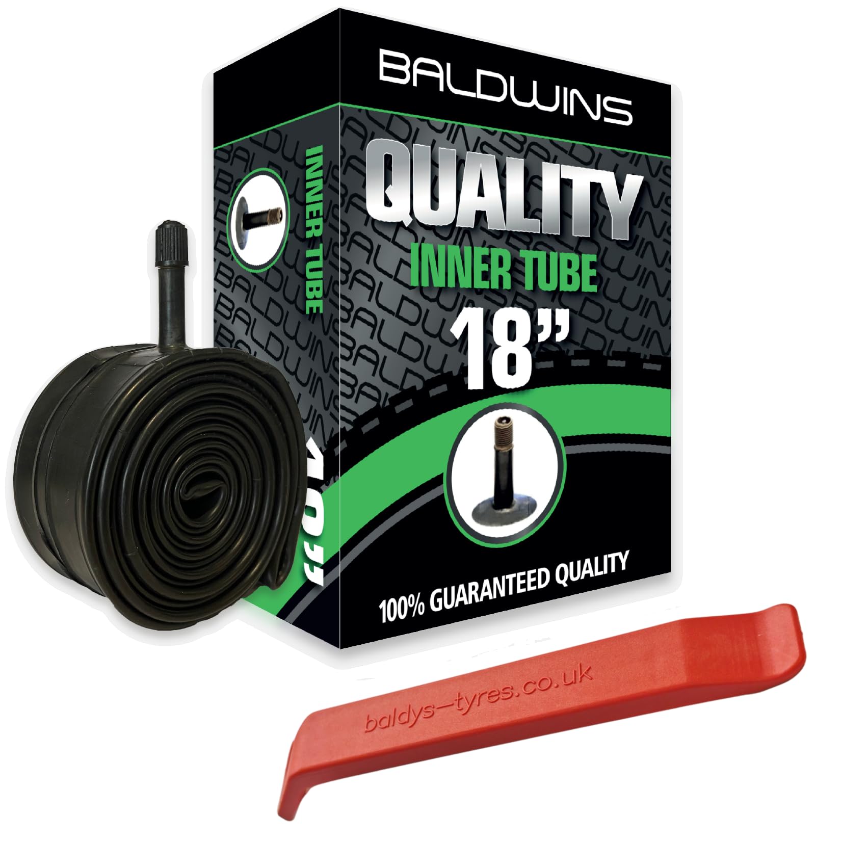 Baldwins Bike Inner Tube 18 x 1.75 to 2.125 Schrader Valve & BALDY'S TYRE LEVER