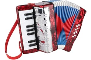 BGMUSER Accordion Instrument 17 keys Mini Accordian with Celluloid Body Strap for Beginners Acordeón (Red)