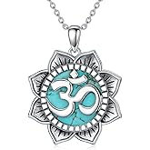 BETHZA Om Necklace 925 Sterling Silver Genuine Blue Turquoise Om Symbol Lotus Flower Pendant Western Jewelry Gifts for Women