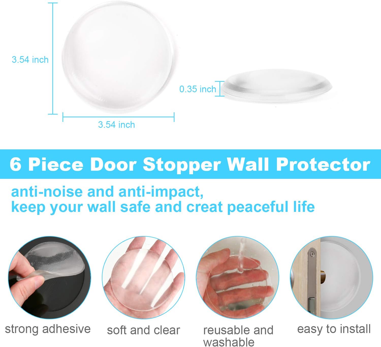 Door Stopper Wall Protector 4 Pcs Clear Door Knob Wall Shield, 3.54" Soft Self Adhesive Rubber Door Bumpers Reusable Washable Headboard Stoppers, Door Stops Guard for Door Handle, Refrigerator Door: Home Improvement