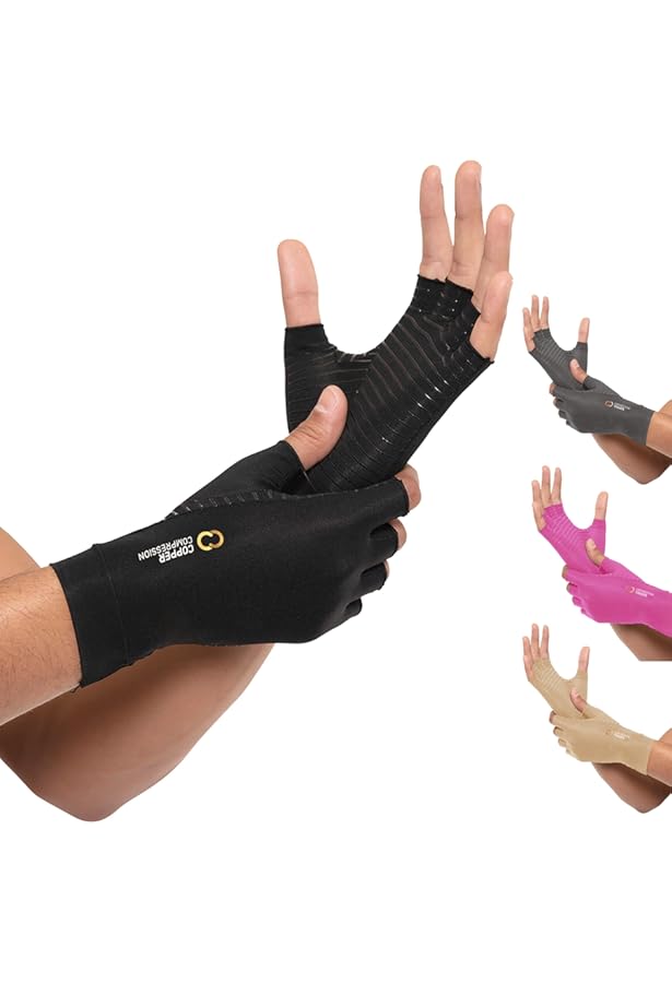 Copper Compression Gloves For Arthritis & Carpal Tunnel - Fingerless, Anti-Slip Palm, 88% Copper Infused