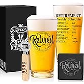 Retirement Gifts for Men 2025 - Retirement Beer Glass with Stone Coasters, Bottle Opener, Funny Beer Glass Unique Gift For Dad, Grandpa, Friends, Family