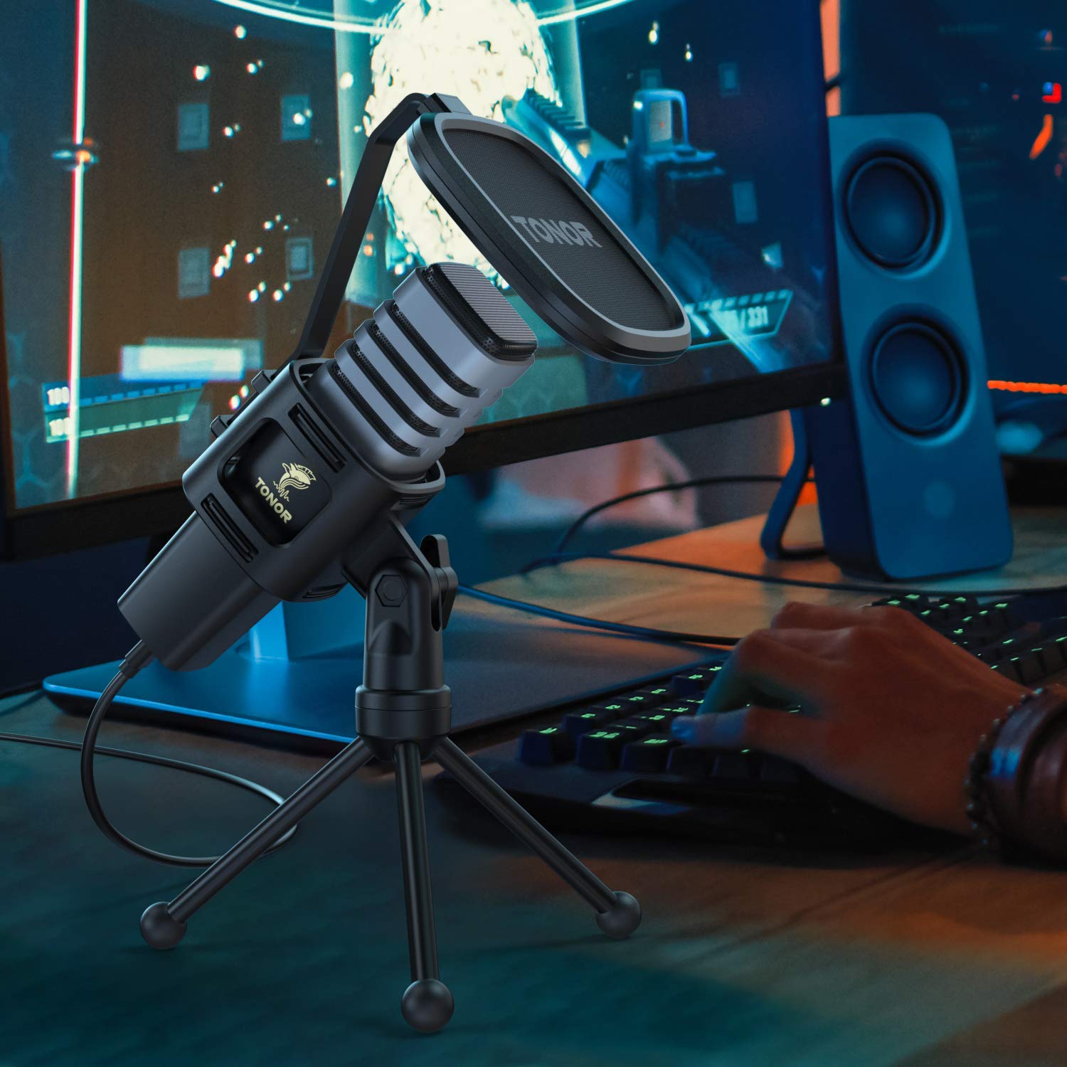 TONOR USB Microphone for PC, Cardioid Condenser Computer Mic with Tripod Stand, Pop Filter, Shock Mount for Gaming, Streaming, Podcasting, YouTube