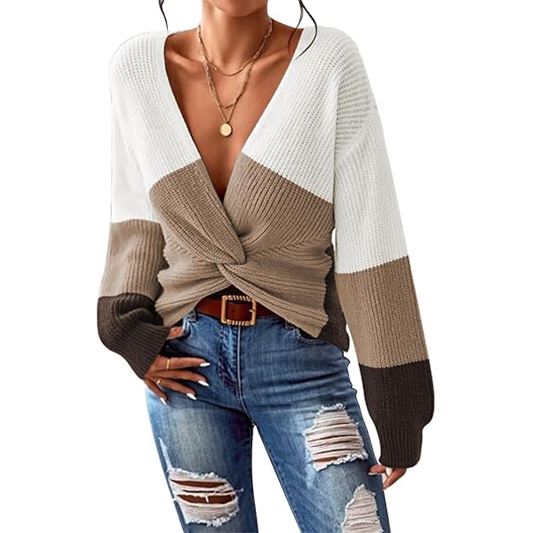 Dressy Casual Work Sweater for Women Trendy Sexy Low Cut V