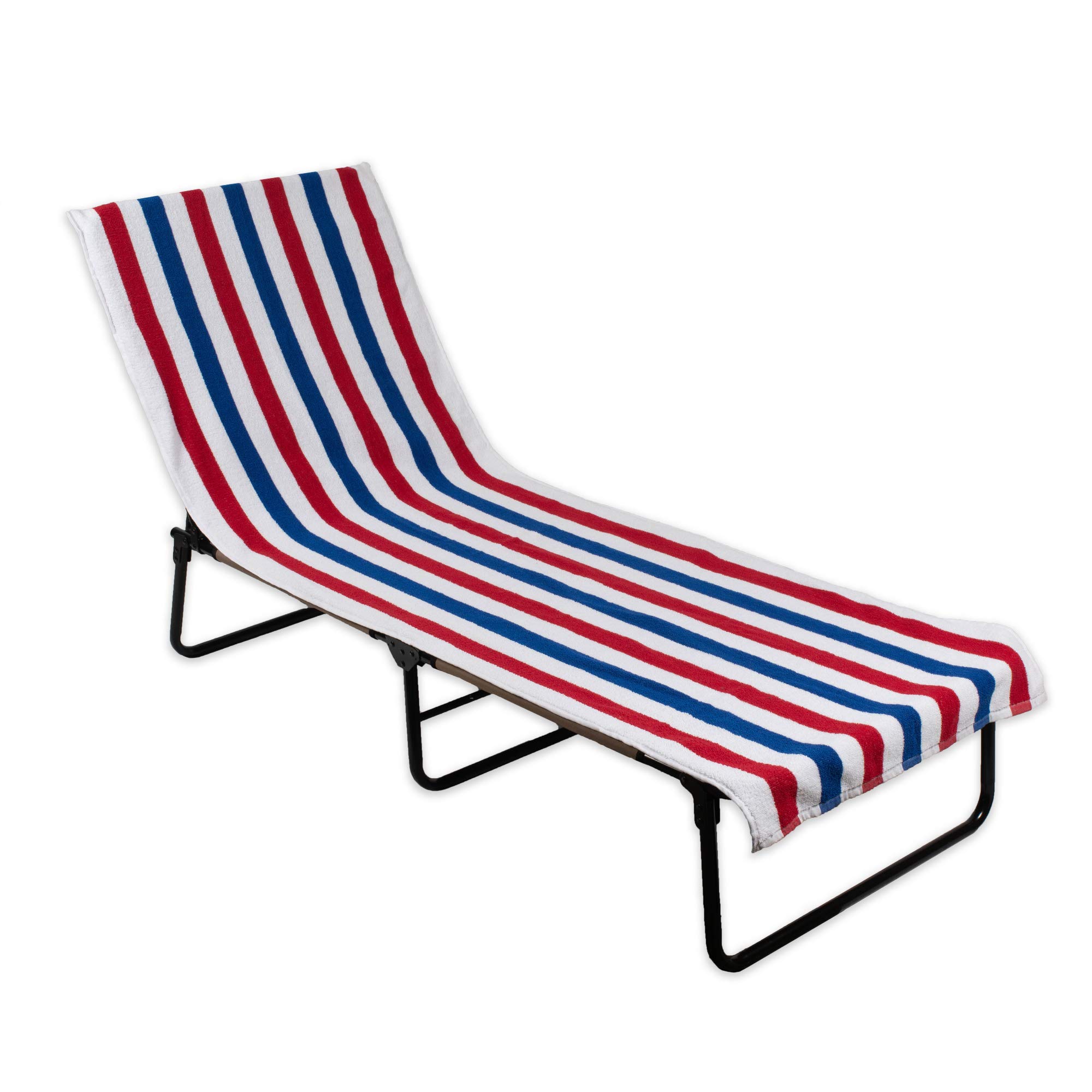 DII Stripe Beach Lounge Chair Towel with Fitted Top Pocket, 26x82, Red, White, Blue