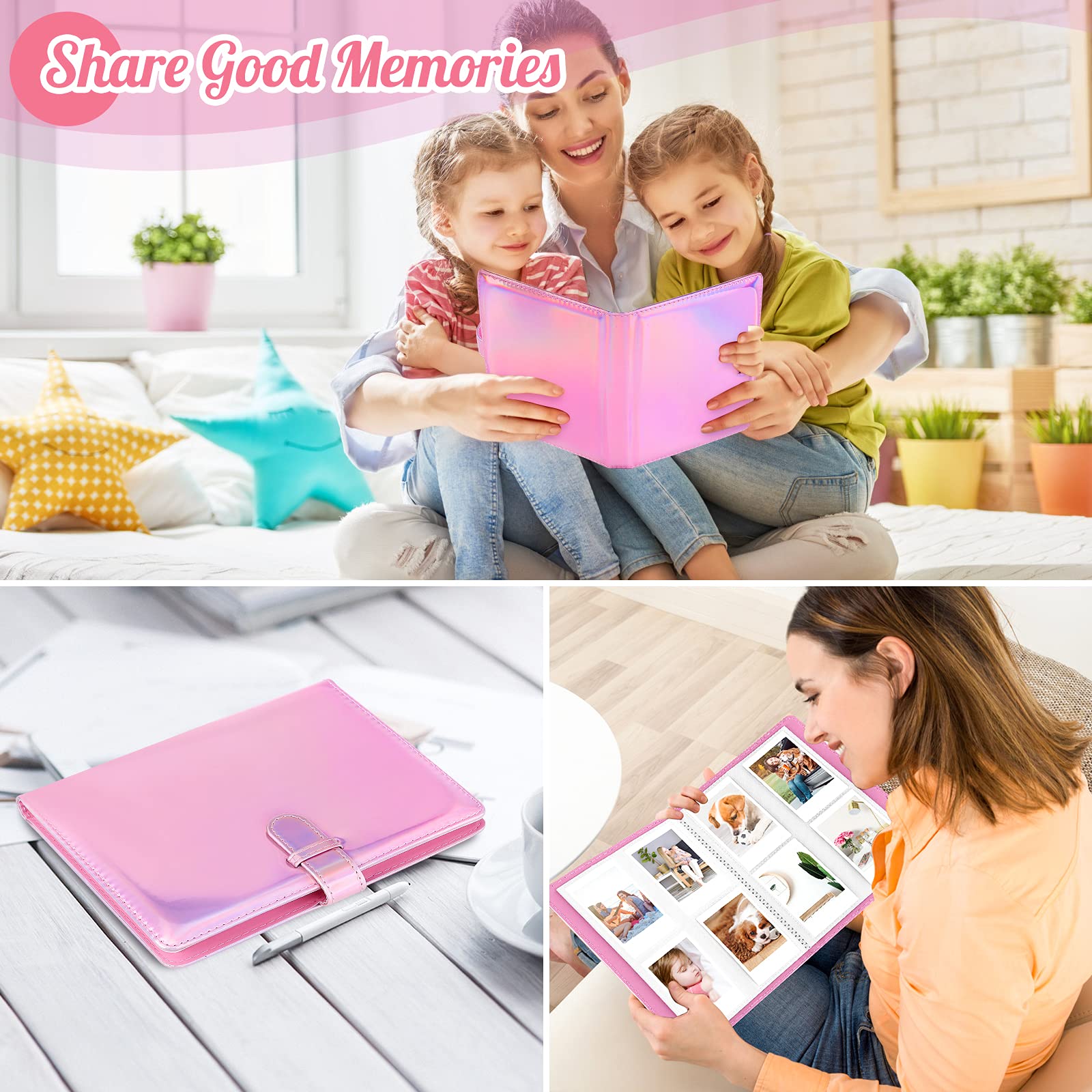 Ablus 256 Pockets Photo Album for Polaroid Snap SnapTouch Zip Mint Cameras Printers, Fujifilm Instax Mini 11 90 9 8+ 8 7S 70 50S 26 25 LiPlay Instant Camera Film, Mini Link SP-1 Printer (Magic pink)