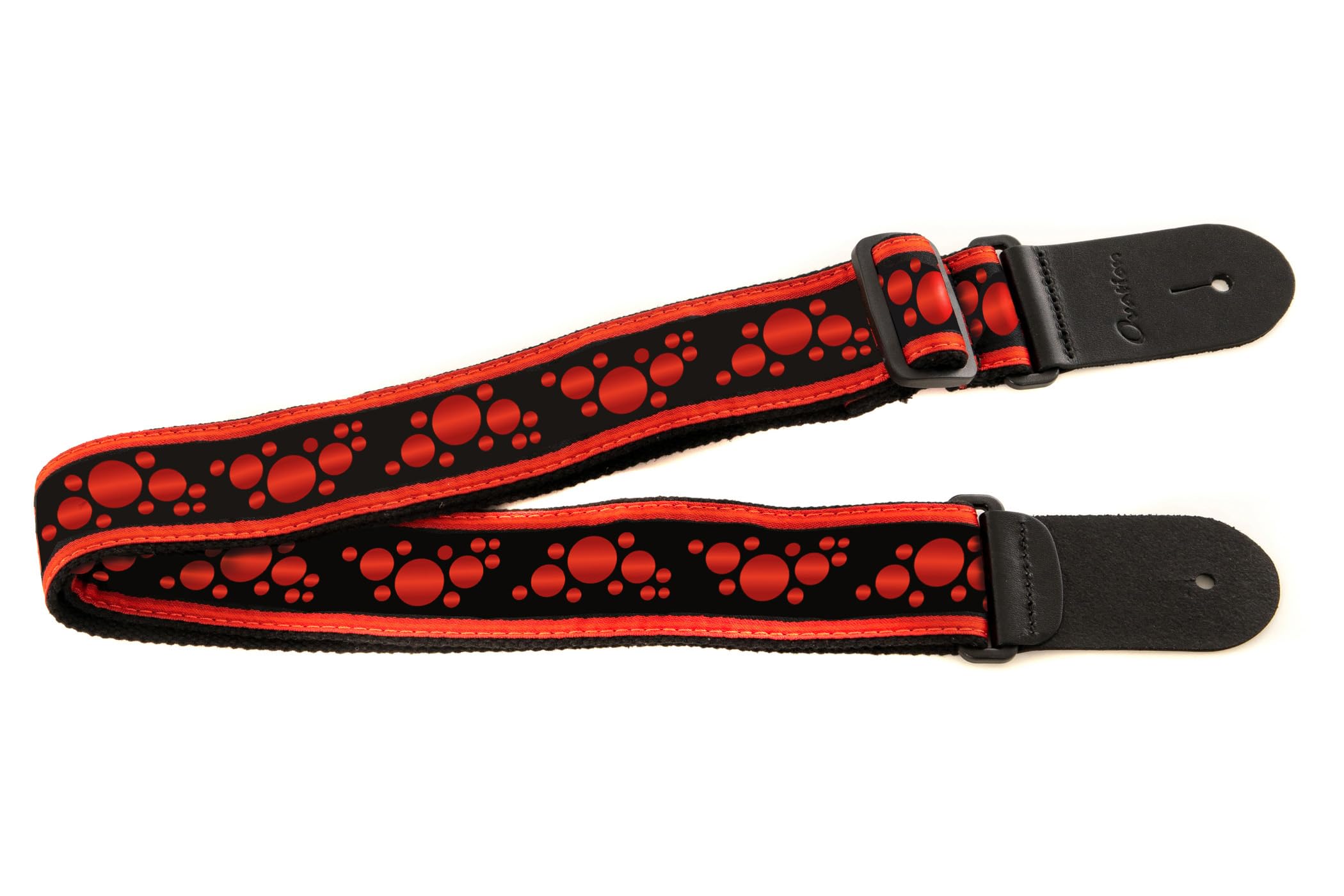 OVATION Guitar Strap Nylon - Signature "Multi-Soundhole" – Ruby Red - Padded - Leather ends