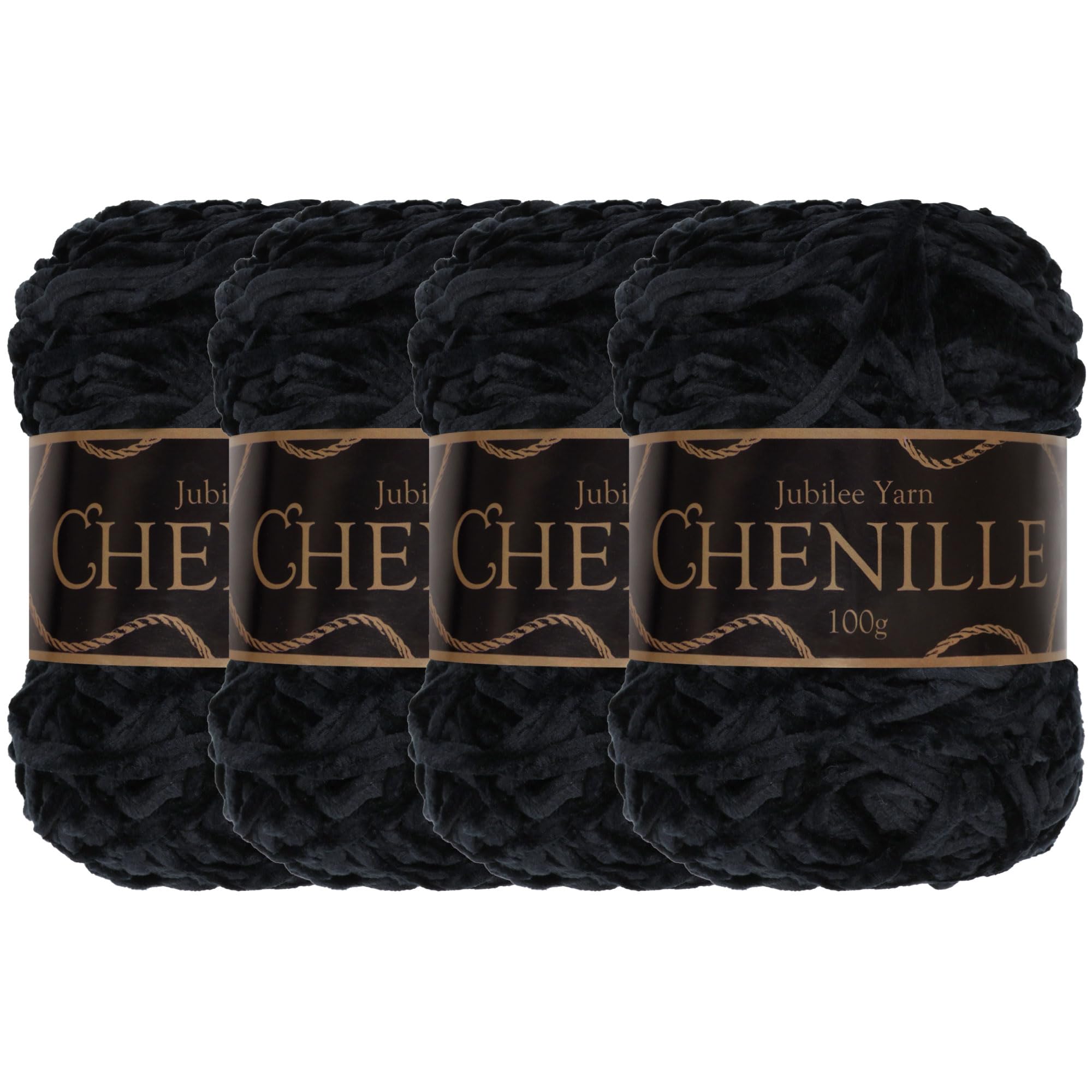 JubileeYarn Chenille Yarn - Worsted Weight - 100g/cake - Onyx - 4 Cakes