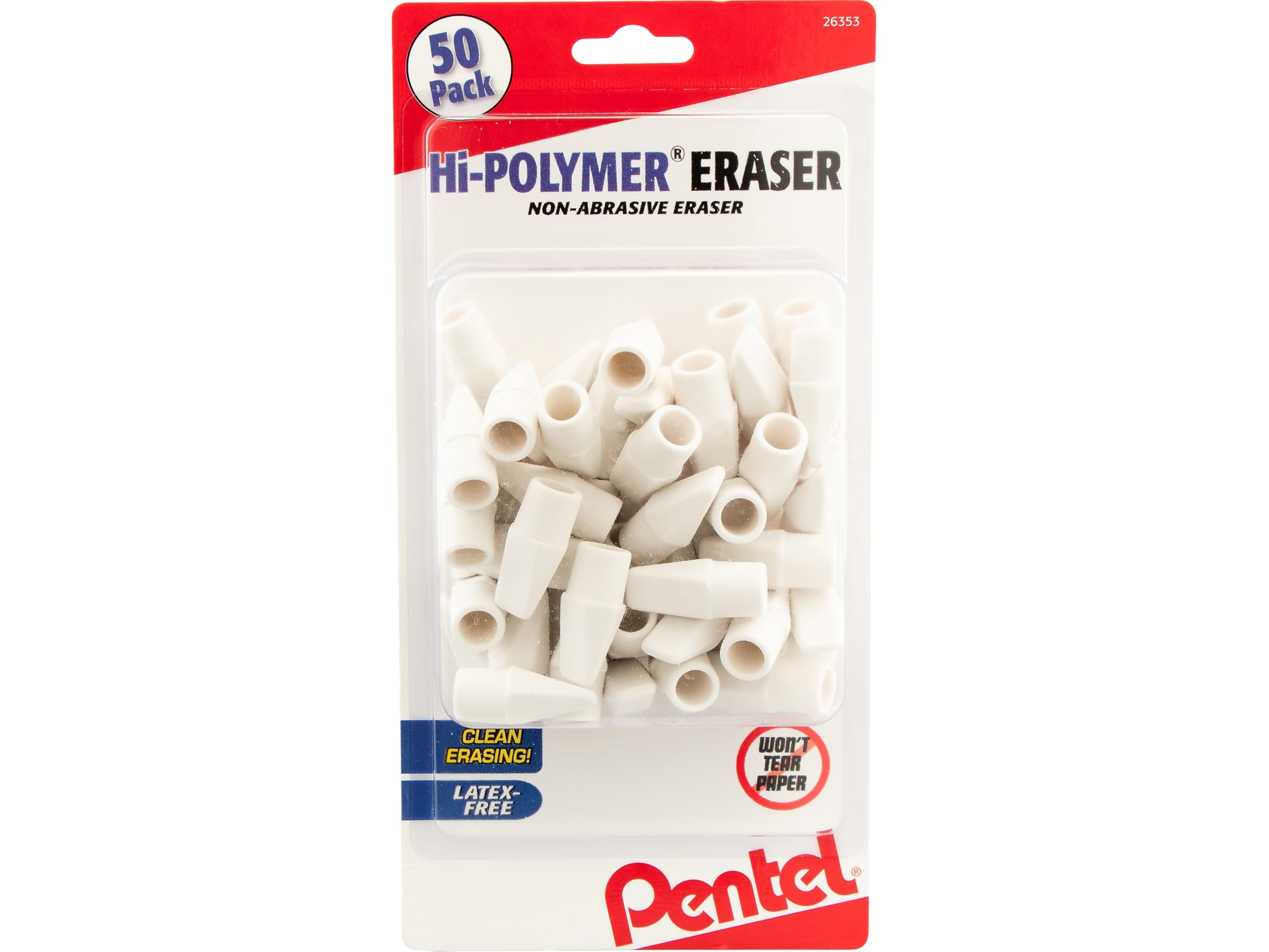 Pentel® Hi-Polymer® Eraser Caps, White, Pack Of 50