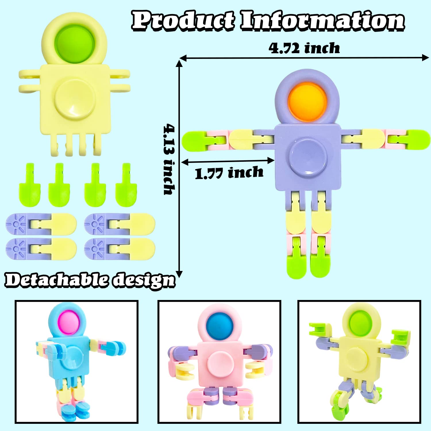 20 Pcs Funny Sensory Fidget Toys,Transformable Chain Robot Finger Toy,Stress Relief Fingertip Gyro Toys for Party Favors,Gifts,Classroom Supplies Prizes