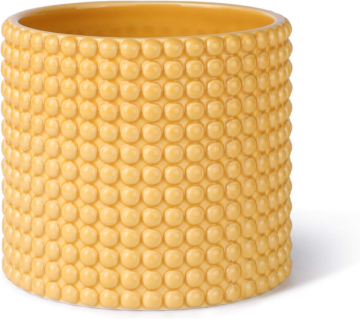 Yellow Planter Pots for Plants Indoor - 6.1 Inch Ceramic Vintage-Style Hobnail Textured Flower Pot with Drainage Hole for Modern Home Decor(POTEY 055103, Plants NOT Included) : Kitchen & Dining