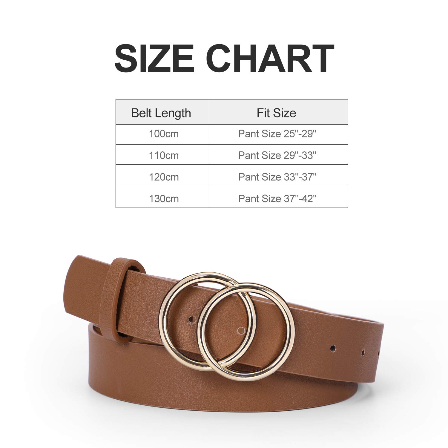 Women\'s Leather Belt for Dress Jeans Fashion Soft Leather with Double O-Ring Buckle