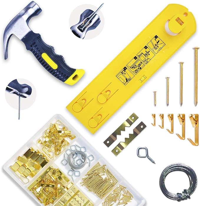 Picture Hanging Tool Kit Picture Hooks, Nails, Sawtooth Hangers