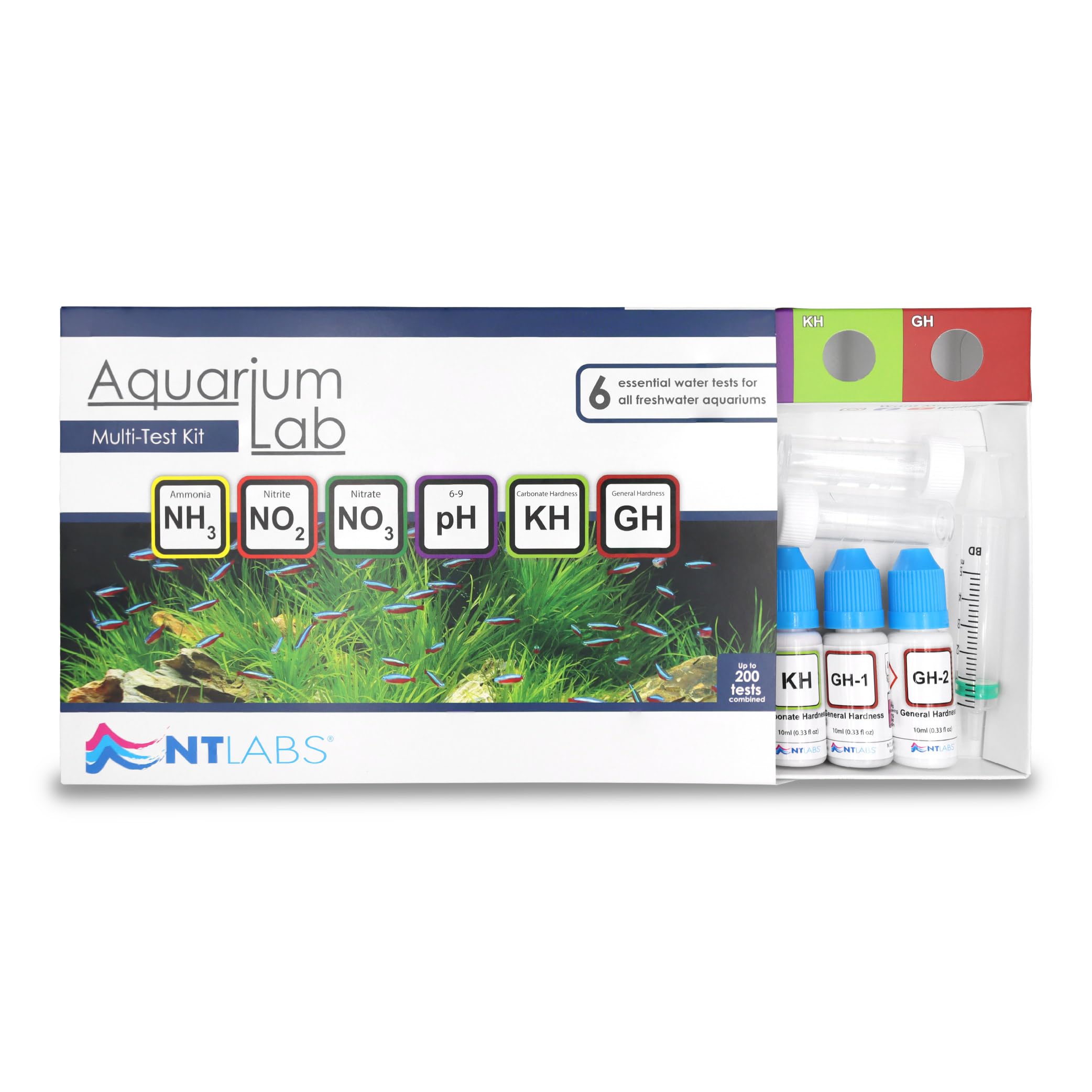 NT Labs Aquarium Lab Multi Test Kit, All-in-one Water Testing Kit, Tests for Ammonia, Nitrite, Nitrate, pH, General Hardness (GH) & Carbonate Hardness (KH), Accurate Results (Up to 200 Tests)
