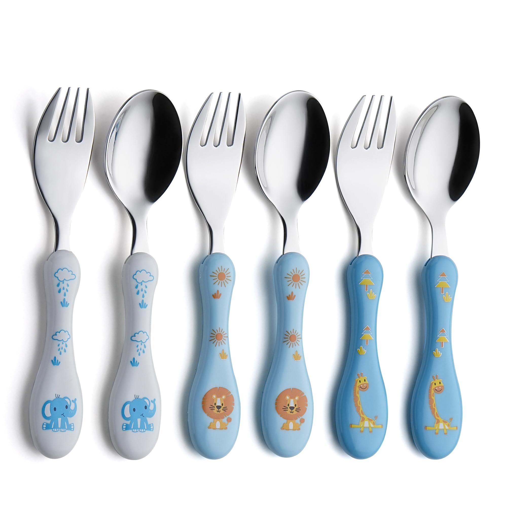 Photo 1 of ANNOVA Kids Silverware 6 Pieces Set Children's Flatware - Stainless Steel Cutlery - 3 x Safe Forks, 3 x Dinner Spoons - Safe Toddler Utensils Without Knives for Lunch Box BPA Free (Blue)