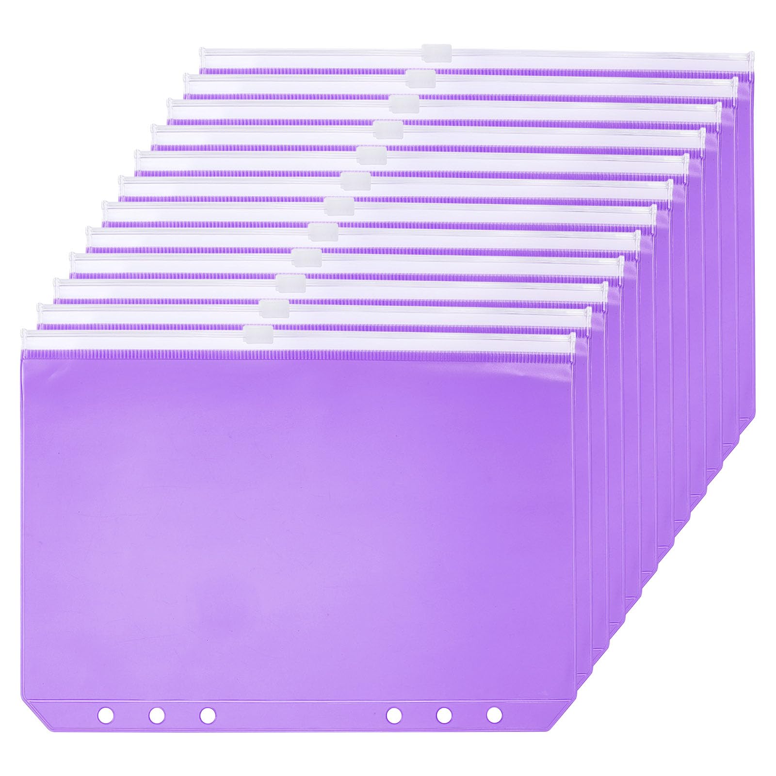 PATIKIL A5 Binder Pockets, 12 Pack PVC Zipper 6 Holes Document Waterproof Filing Storage Loose Leaf Bags for 6-Ring Notebook Binder, Purple