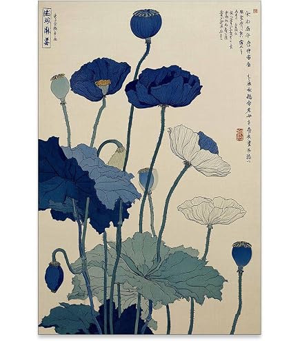 Amazon.com: Zeshin Peonies Flower Japanese Laquer Painting Large