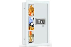 NEBAKNE 25.6" Tall Fireproof Wall Safes Between the Studs 16" Centers, Hidden Wall Safe with 2 Removable Shelf & Hidden Tray, Heavy Duty Wall Mount Safe for Money, Jewelry, Passport, Valuables(White)