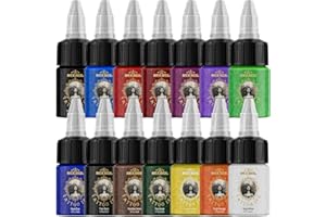 NEEBOL 14 Colors Tattoo Ink Set,1/2 oz (15ml) per Bottle Professional Tattoo Ink Colors Set for Outlining&Shading, Tattoo Pigments for Body Art Tattoo Supply Gift for Artist and Beginners