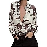 Floerns Women's Animal Print Button Down Shirts Long Sleeve Going Out Blouse Top